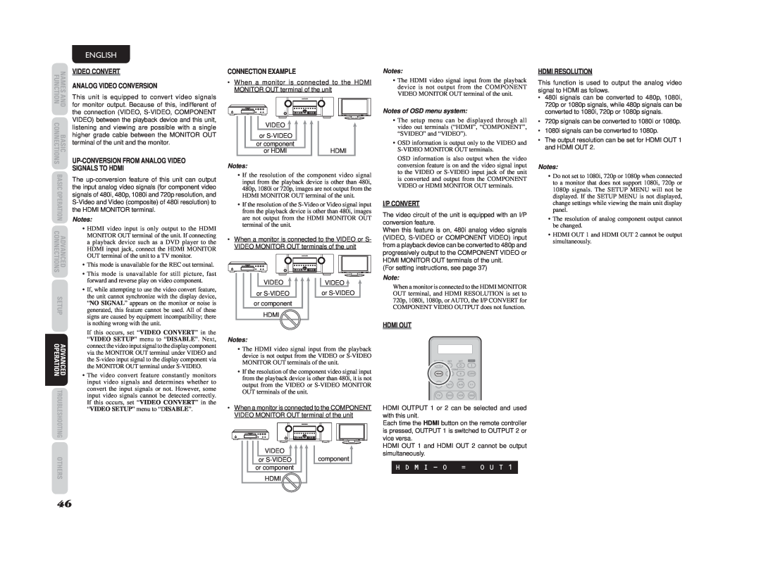 Marantz SR6003 manual English, Analog Video Conversion, Up-Conversionfrom Analog Video, Signals To Hdmi, Connection Example 
