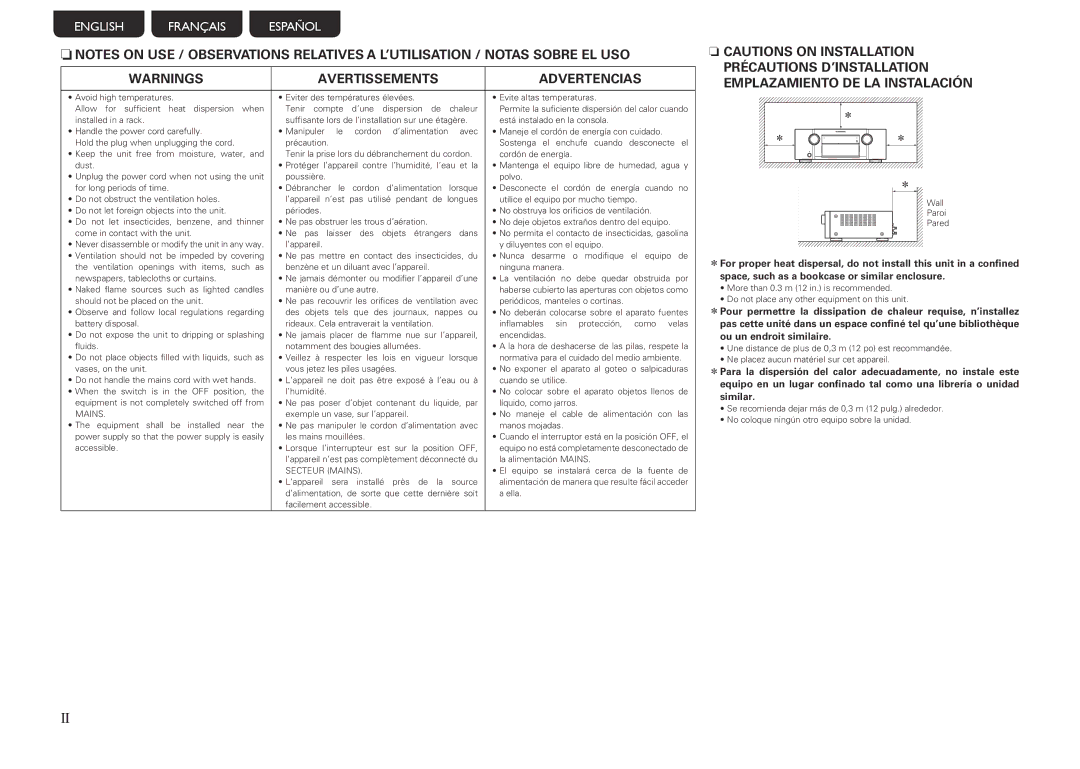 Marantz SR6005 manual Avertissements Advertencias 