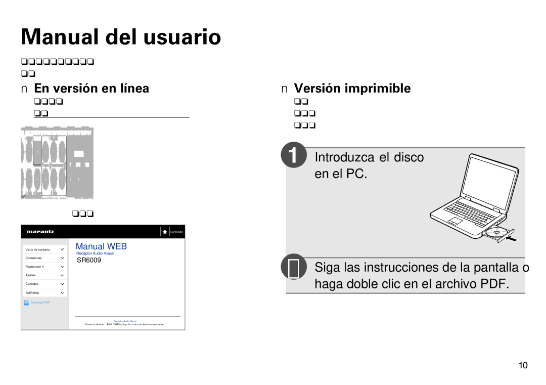 Marantz SR6009 quick start Manual del usuario, NnEn versión en línea 