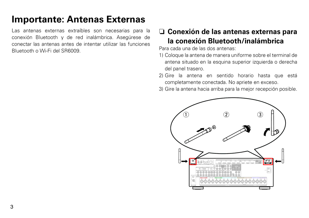 Marantz SR6009 quick start Importante Antenas Externas 