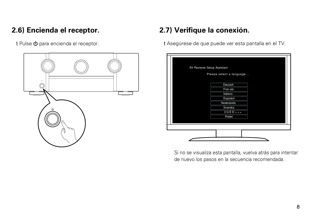 Marantz SR6009 quick start Encienda el receptor Verifique la conexión 