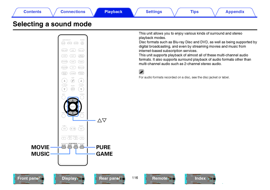 Marantz SR6009 owner manual Selecting a sound mode, Pure Game 