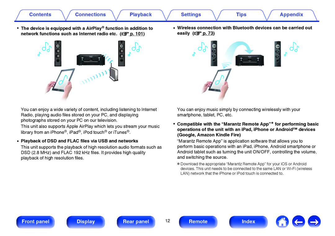 Marantz SR6009 owner manual Playback of DSD and Flac files via USB and networks 