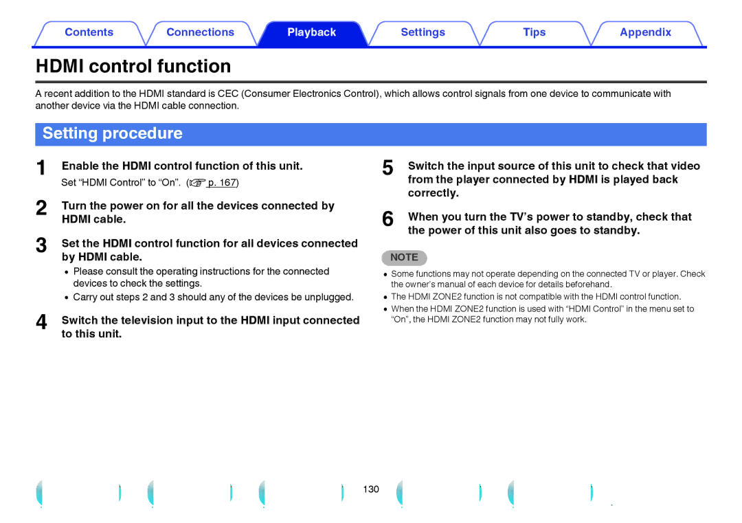 Marantz SR6009 Setting procedure, Enable the Hdmi control function of this unit, Set Hdmi Control to On. v p 