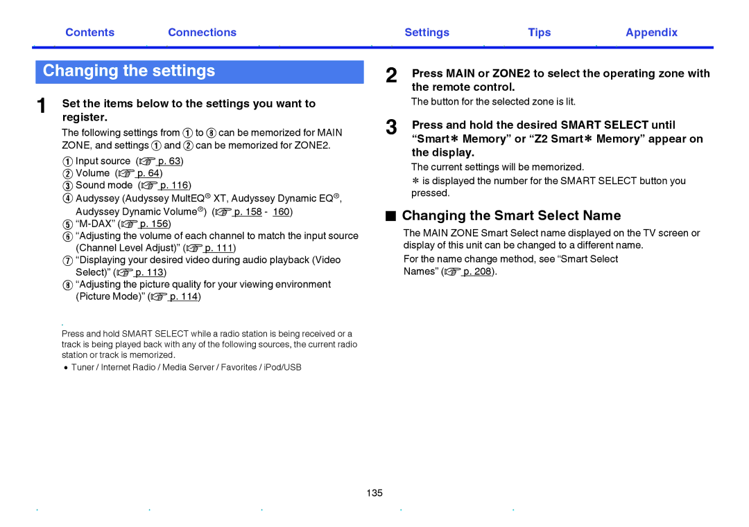 Marantz SR6009 owner manual Changing the settings, Changing the Smart Select Name 