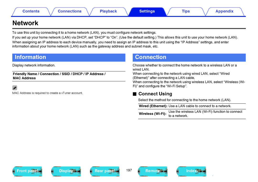 Marantz SR6009 owner manual Network, Information, Connection, Connect Using 