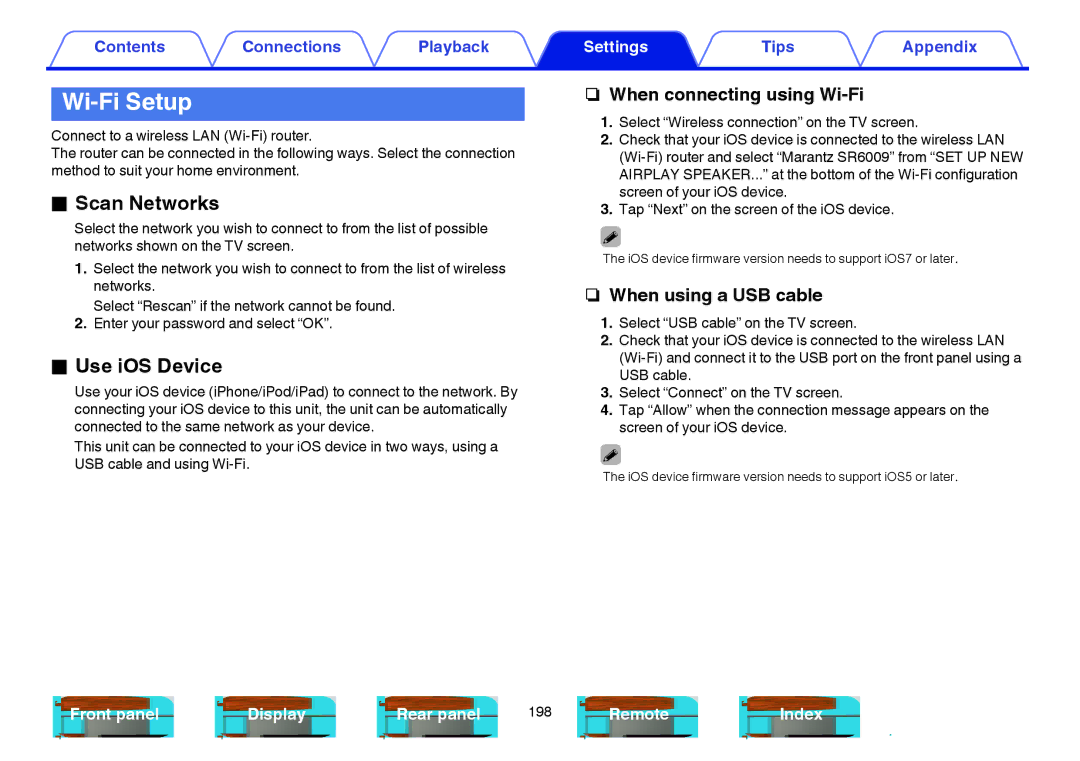 Marantz SR6009 owner manual Wi-Fi Setup, Scan Networks, Use iOS Device 