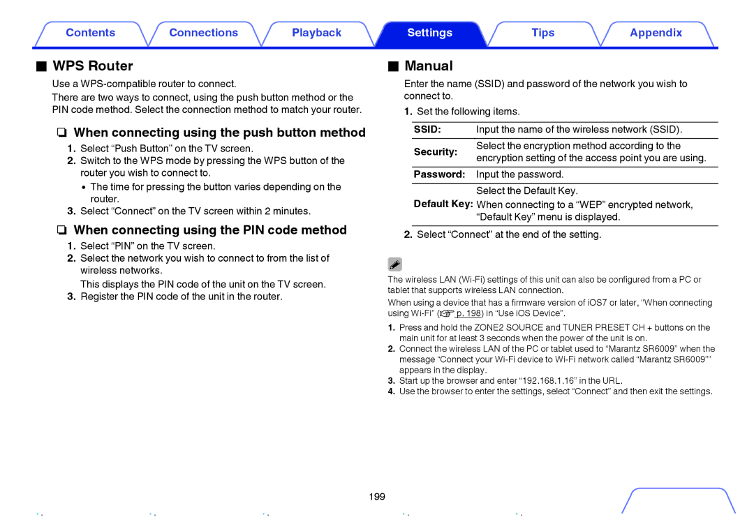 Marantz SR6009 owner manual WPS Router, Manual, Security, Password 