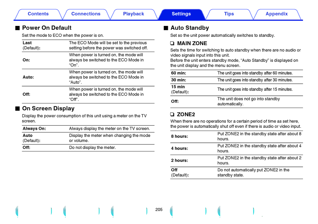 Marantz SR6009 owner manual Power On Default, On Screen Display, Auto Standby 