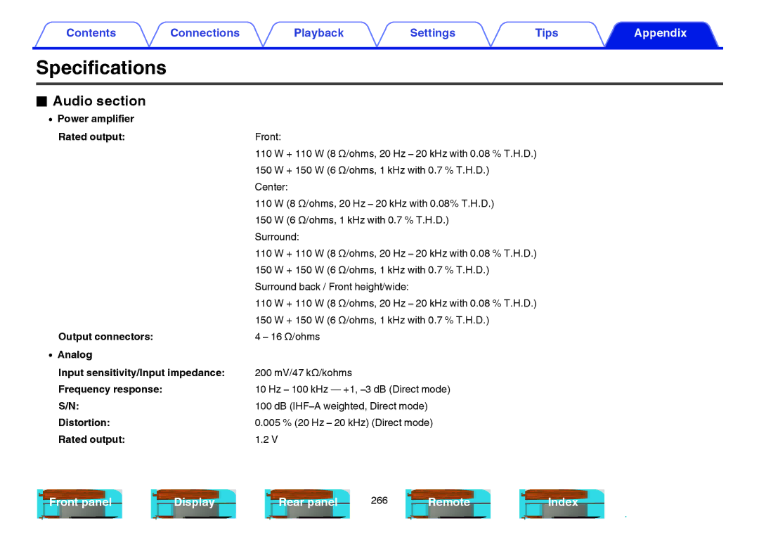 Marantz SR6009 owner manual Specifications, Audio section 