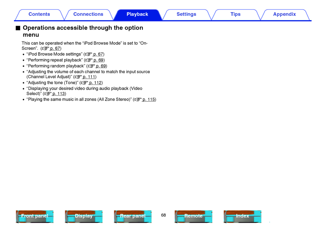 Marantz SR6009 owner manual Operations accessible through the option menu 