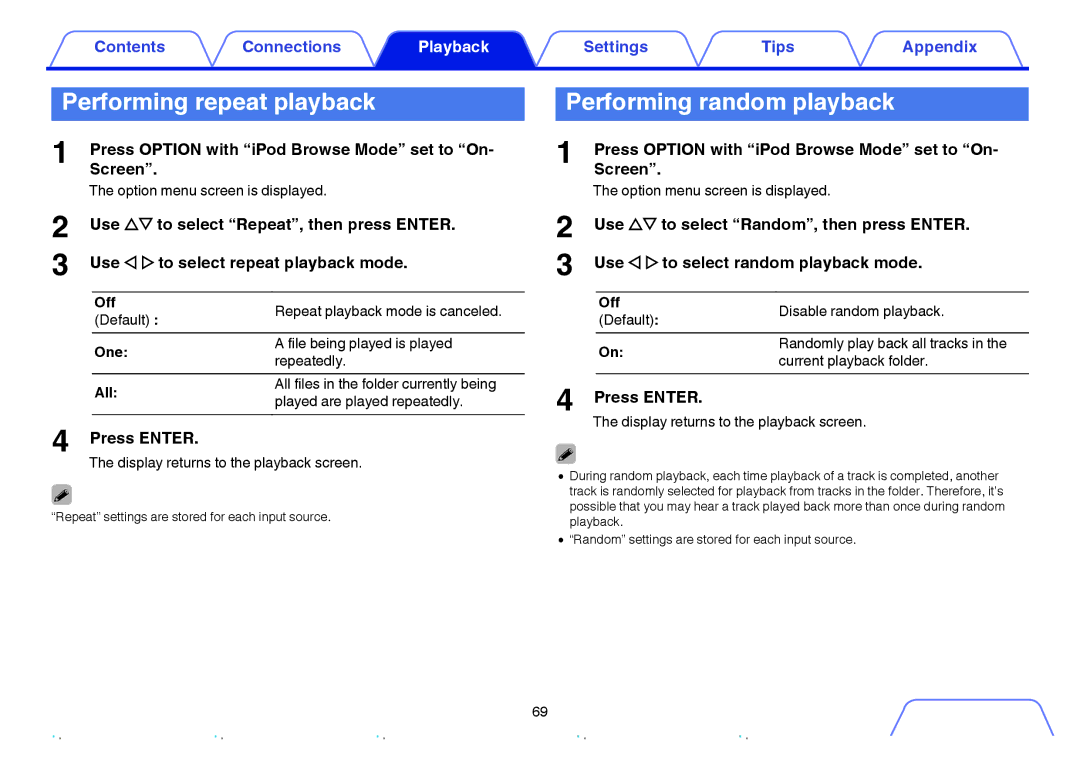 Marantz SR6009 owner manual Performing repeat playback, Performing random playback, Press Enter 