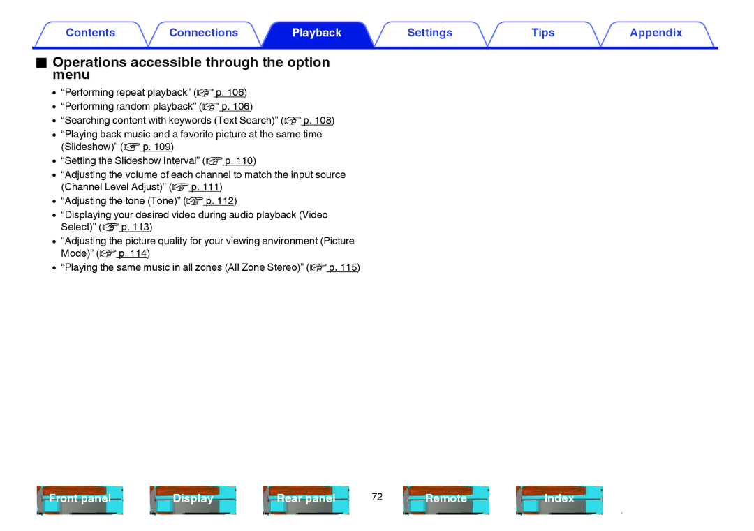 Marantz SR6009 owner manual Operations accessible through the option menu 