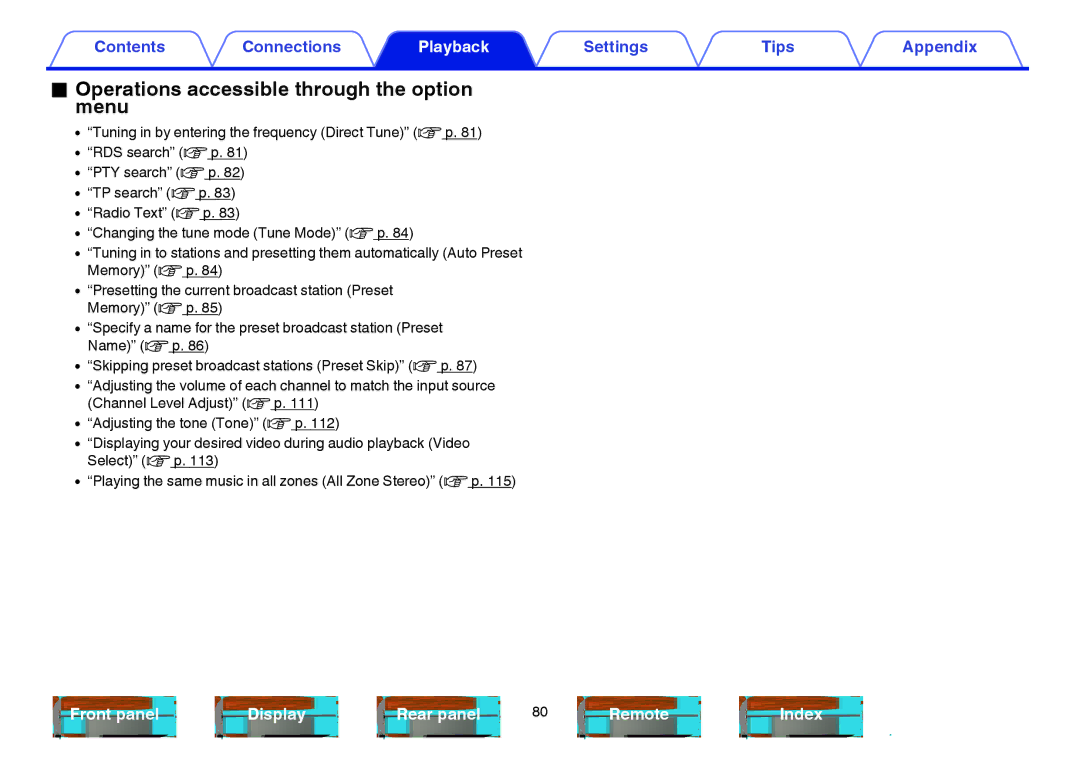 Marantz SR6009 owner manual Operations accessible through the option menu 