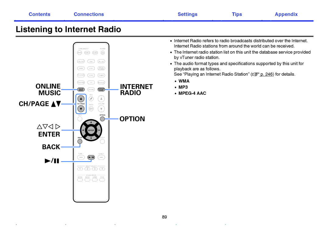 Marantz SR6009 owner manual Listening to Internet Radio, Enter Back 