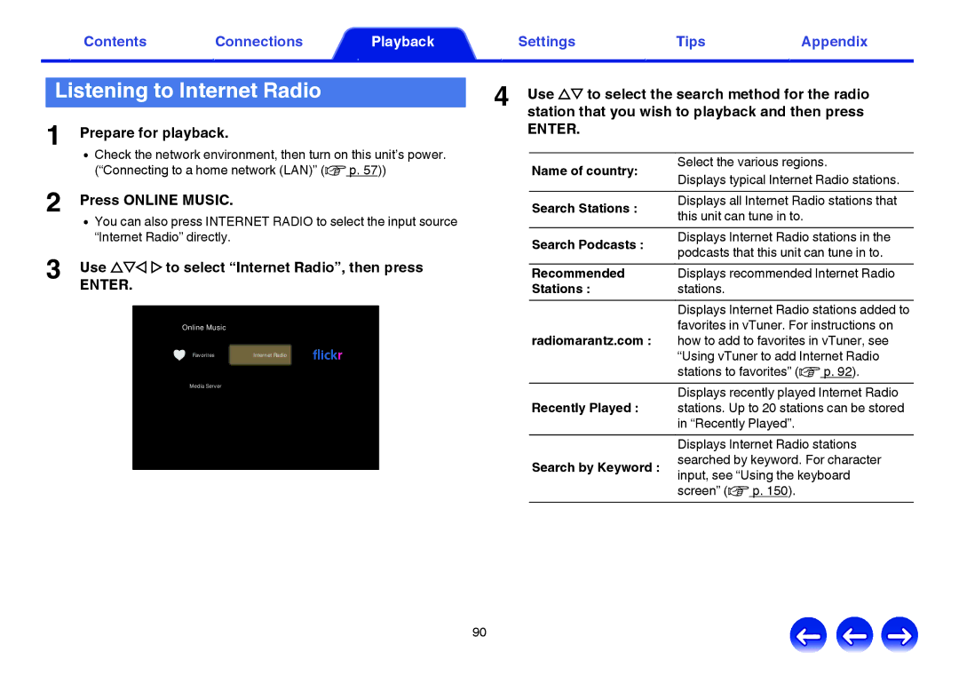 Marantz SR6009 owner manual Listening to Internet Radio, Press Online Music, Use uio p to select Internet Radio, then press 