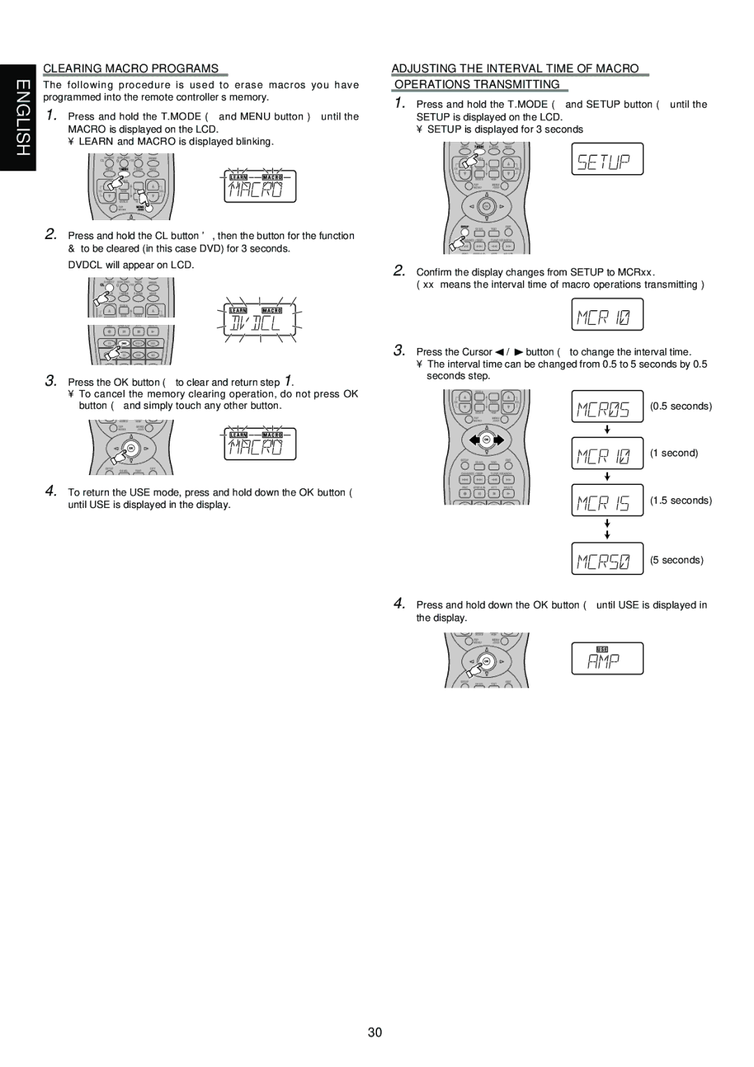 Marantz SR6300 manual Clearing Macro Programs, Adjusting the Interval Time of Macro Operations Transmitting 