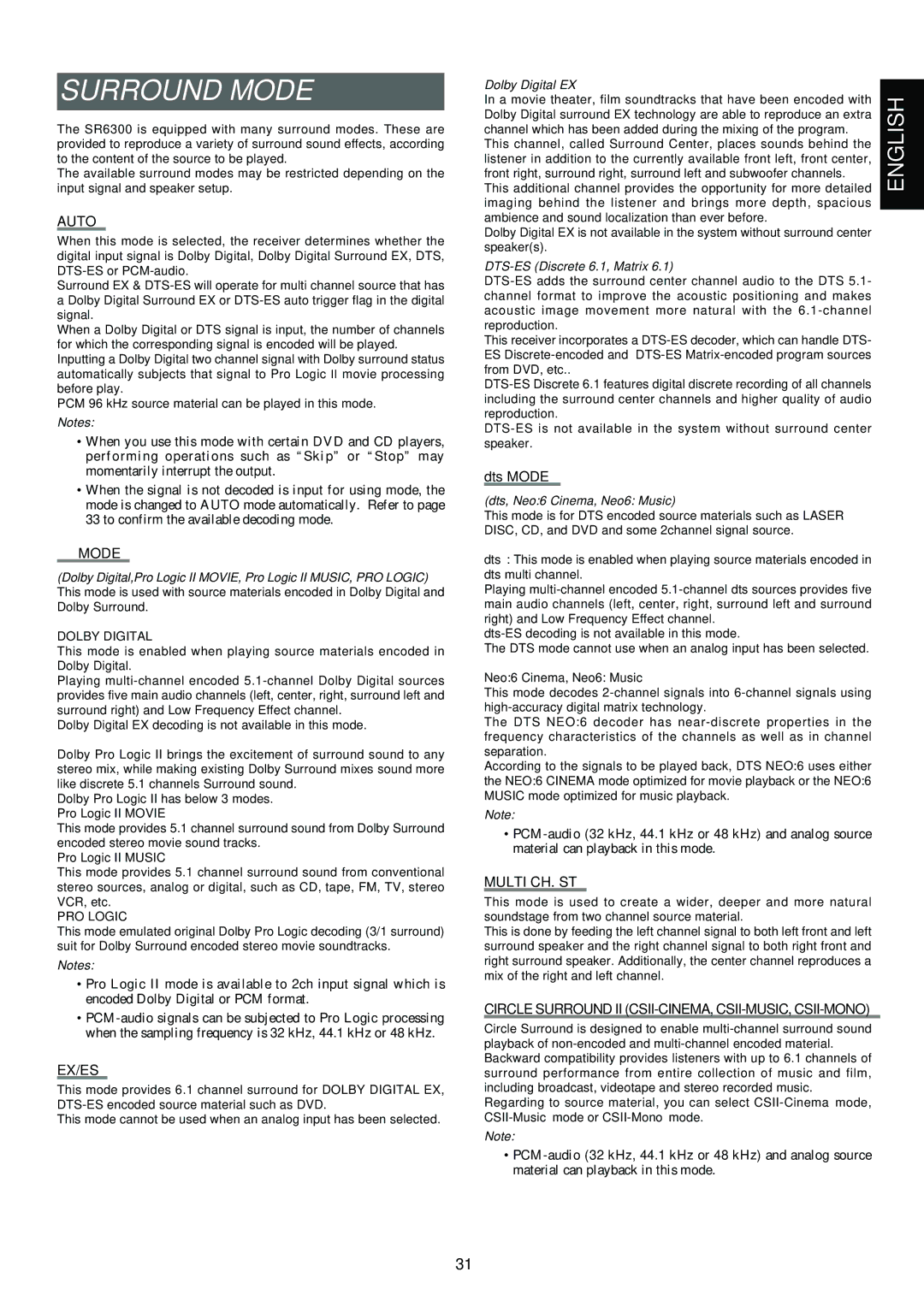 Marantz SR6300 manual Surround Mode 