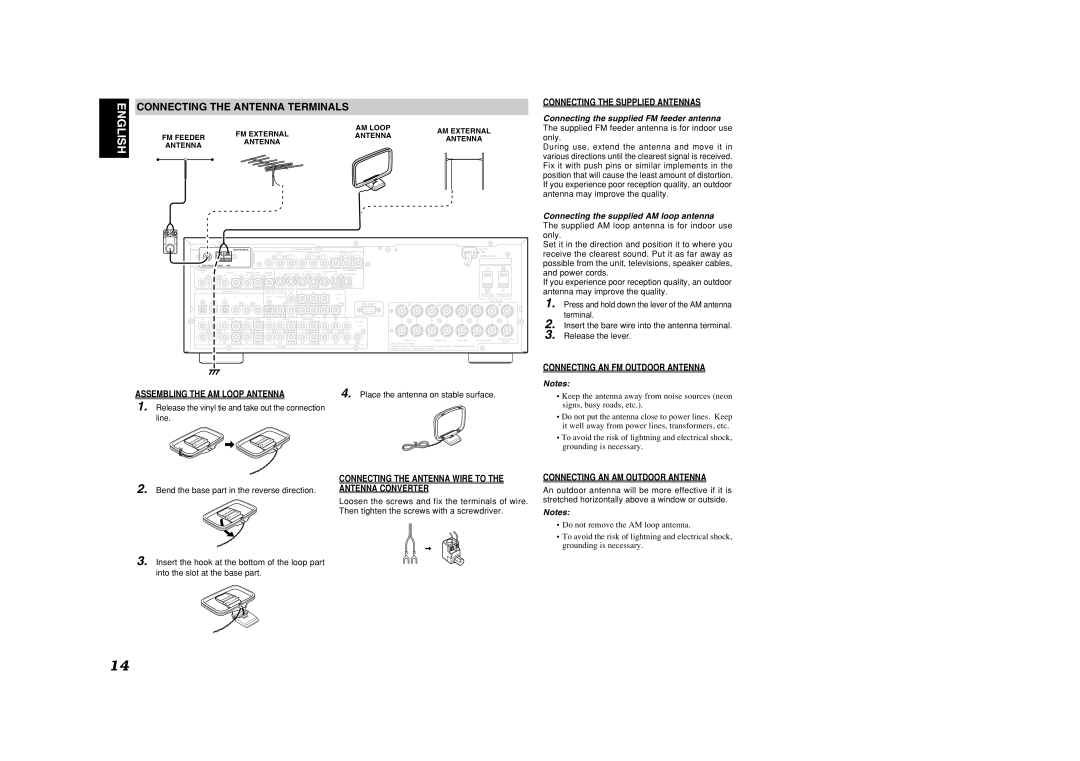 Marantz SR6400 manual Connecting the Antenna Terminals, Connecting the supplied AM loop antenna 