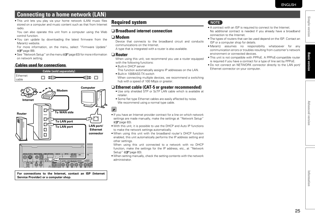 Marantz SR7005 manual Required system, NnBroadband internet connection nnModem, NnRouter 