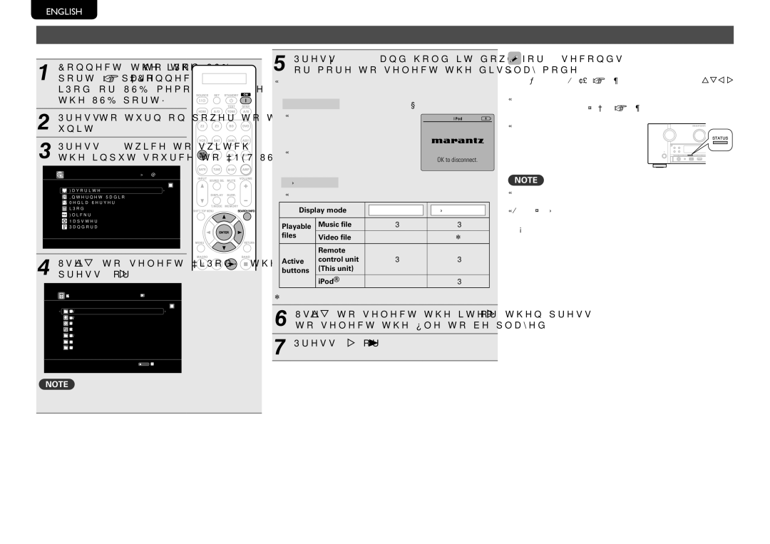 Marantz SR7005 manual Playing an iPod, Use ui to select iPod, then press Enter or p, Direct mode, Display mode 