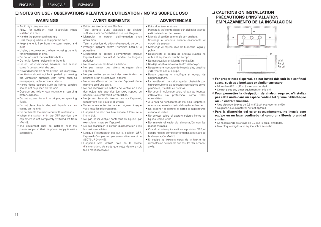 Marantz SR7005 manual Avertissements Advertencias 