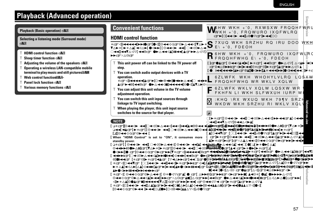 Marantz SR7005 Playback Advanced operation, Convenient functions, Hdmi control function, Nn Various memory functions vpage 