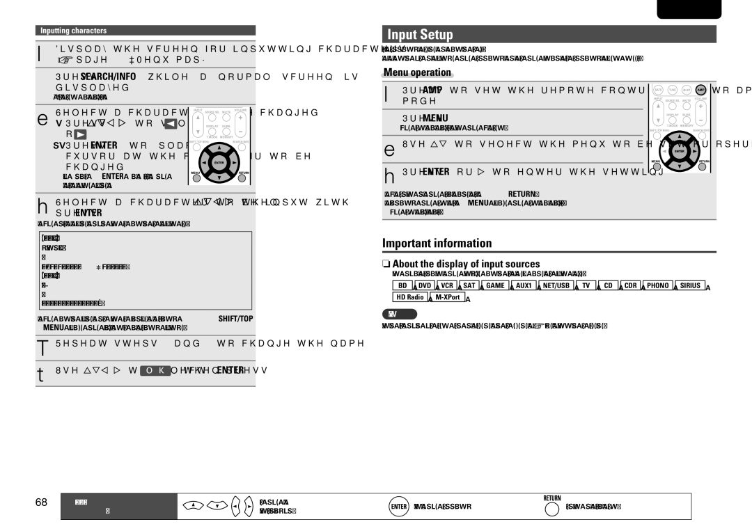 Marantz SR7005 manual Input Setup, Menu operation, NnAbout the display of input sources, Abcdefghijklmnopqrstuvwxyz 