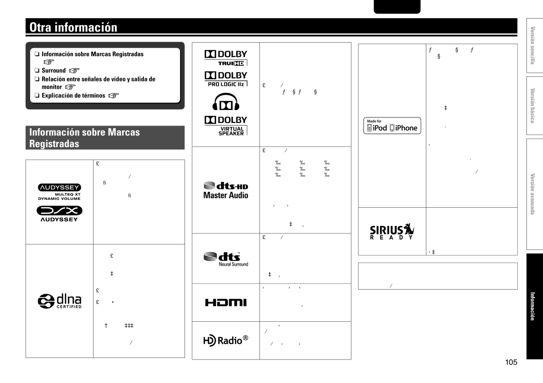 Marantz SR7005 manual Otra información, Nn Información sobre Marcas Registradas 