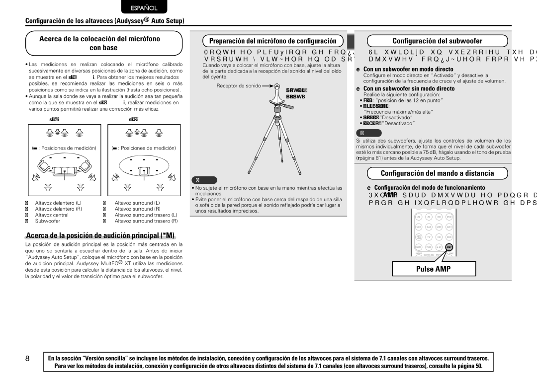 Marantz SR7005 manual Acerca de la colocación del micrófono con base, Configuración del subwoofer, Del Mando a distancia 