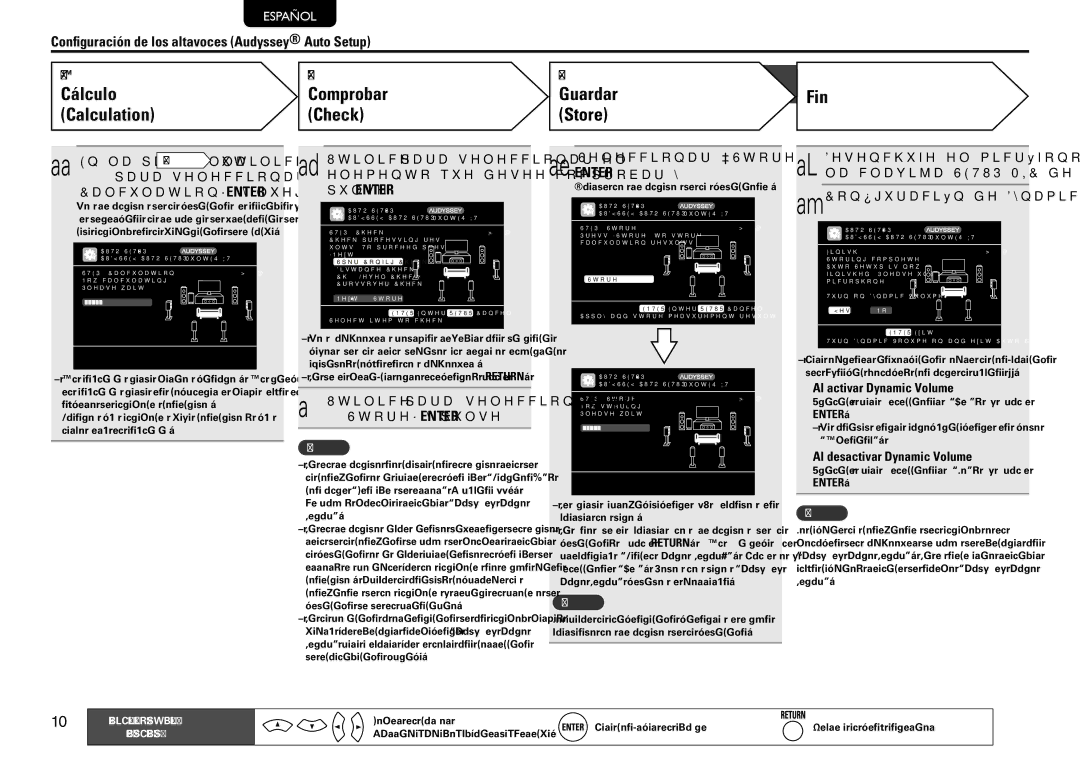 Marantz SR7005 Cálculo Comprobar Guardar Fin, Check Store, Altavoces Audyssey Auto Setup, Nn Al activar Dynamic Volume 