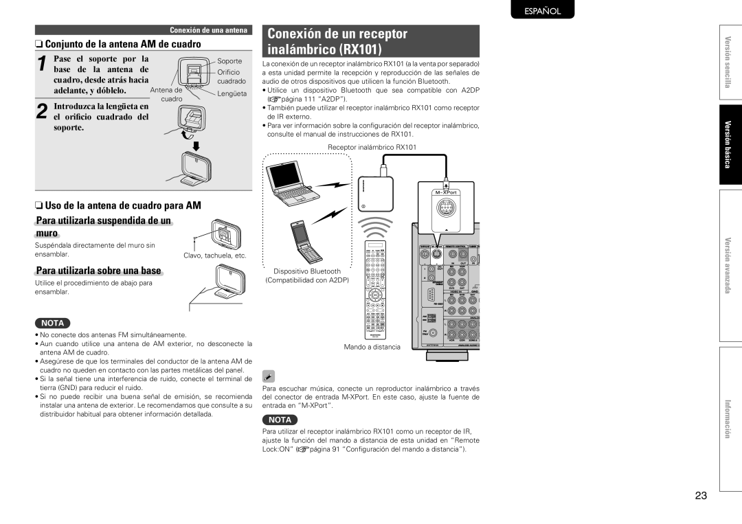 Marantz SR7005 manual NnConjunto de la antena AM de cuadro, Para utilizarla sobre una base 