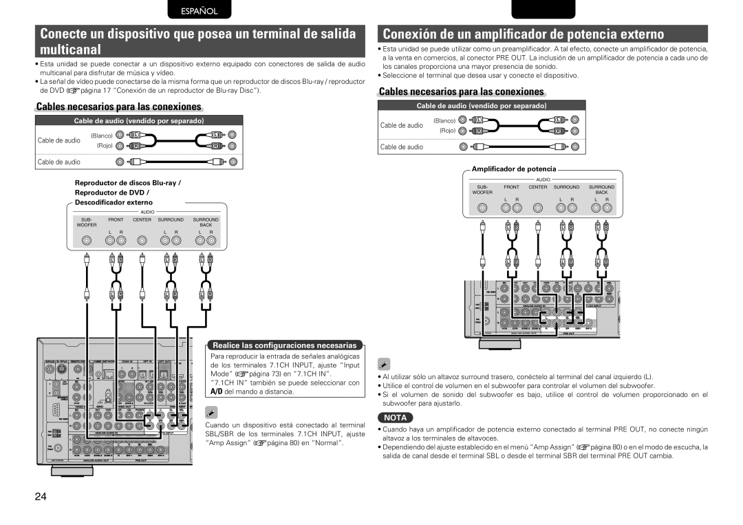 Marantz SR7005 manual Conexión de un amplificador de potencia externo, Potencia 