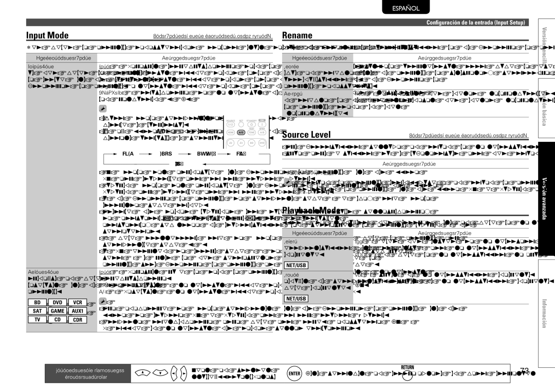 Marantz SR7005 manual Input Mode, Rename, Source Level, Playback Mode 