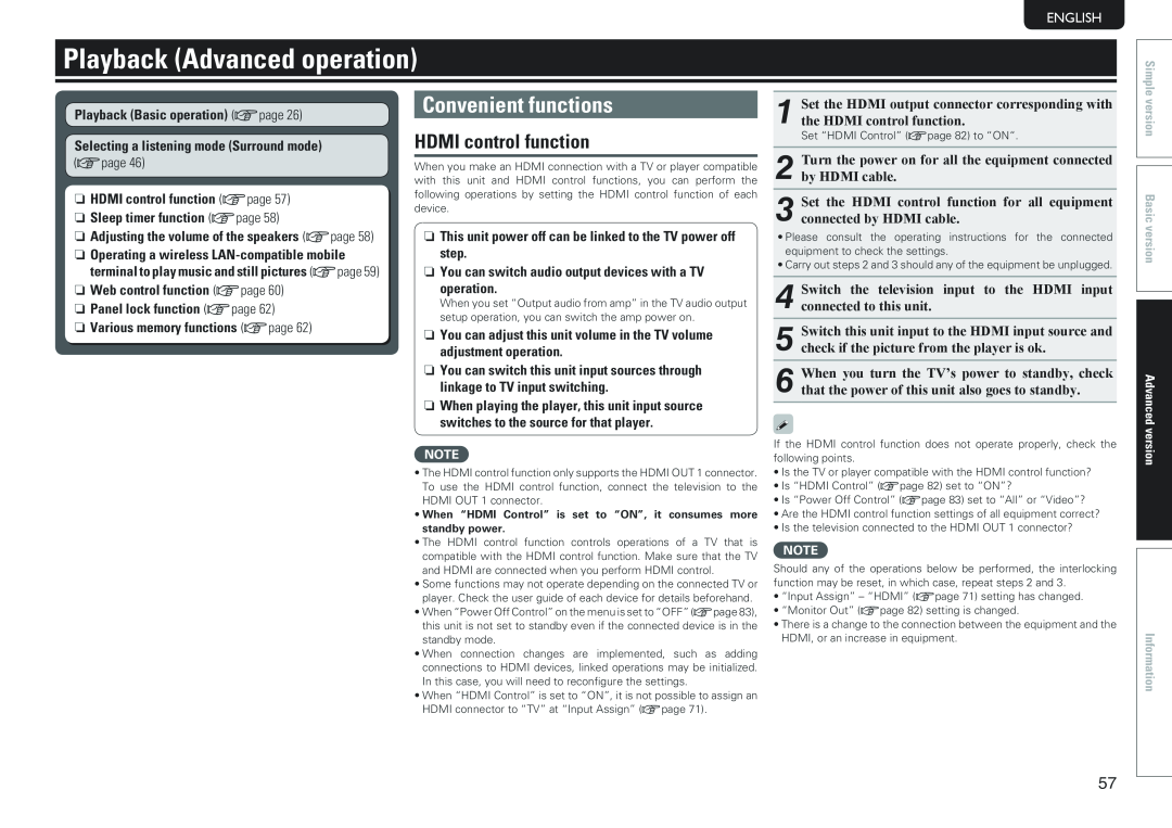 Marantz SR7005 manual Playback Advanced operation, Convenient functions, Svenska, Nederlands, Español, Italiano, Français 