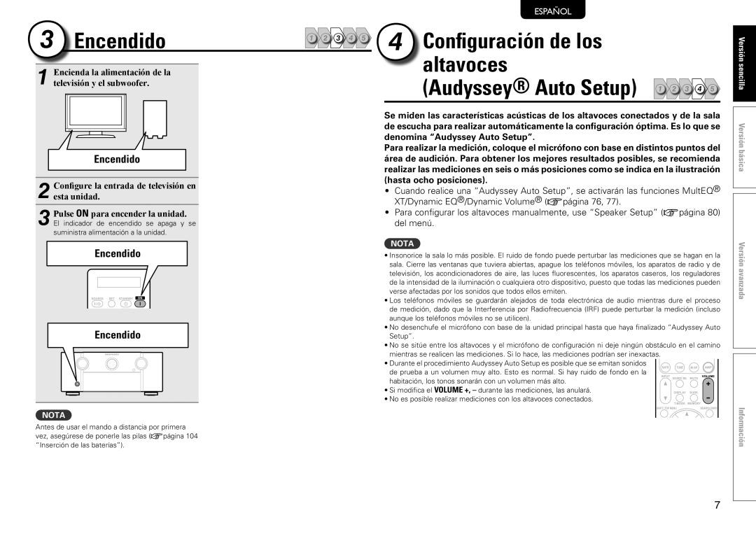 Marantz SR7005 manual 4Configuración de los altavoces, Audyssey Auto Setup, Svenska Nederlands, Italiano, Deutsch, Español 