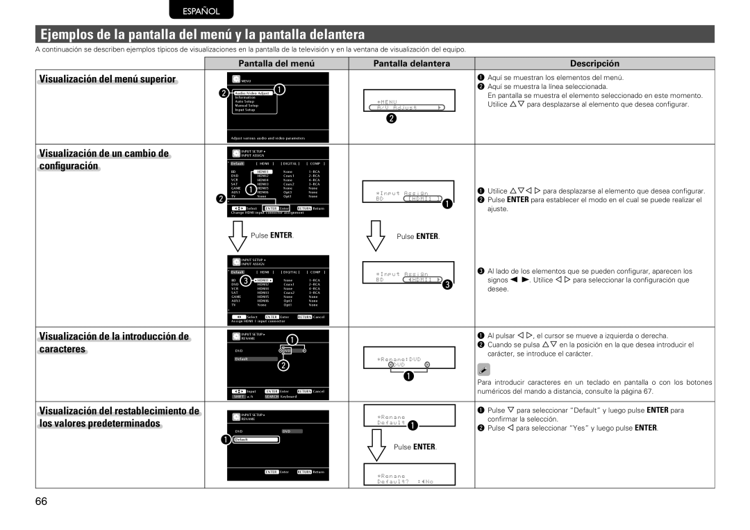 Marantz SR7005 manual Visualización del menú superior, Visualización de un cambio de, configuración, caracteres, Español 