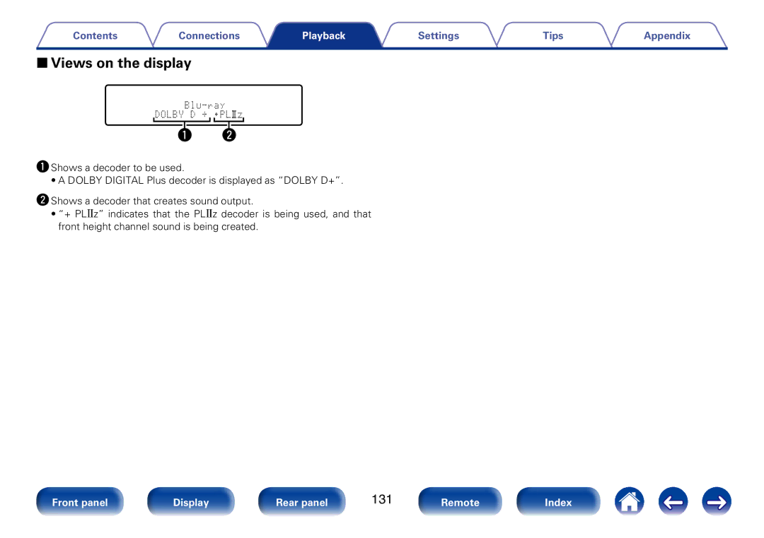 Marantz SR7008 appendix 22Views on the display, 131 