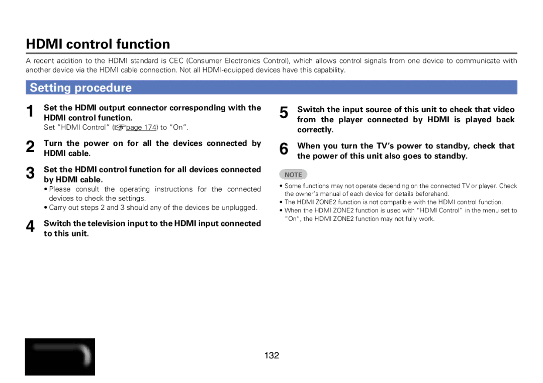 Marantz SR7008 appendix Hdmi control function, Setting procedure, 132 