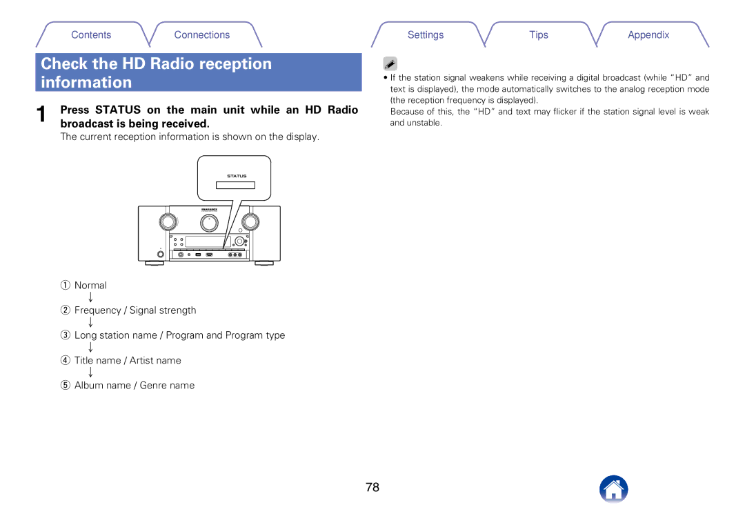 Marantz SR7008 appendix Check the HD Radio reception information 