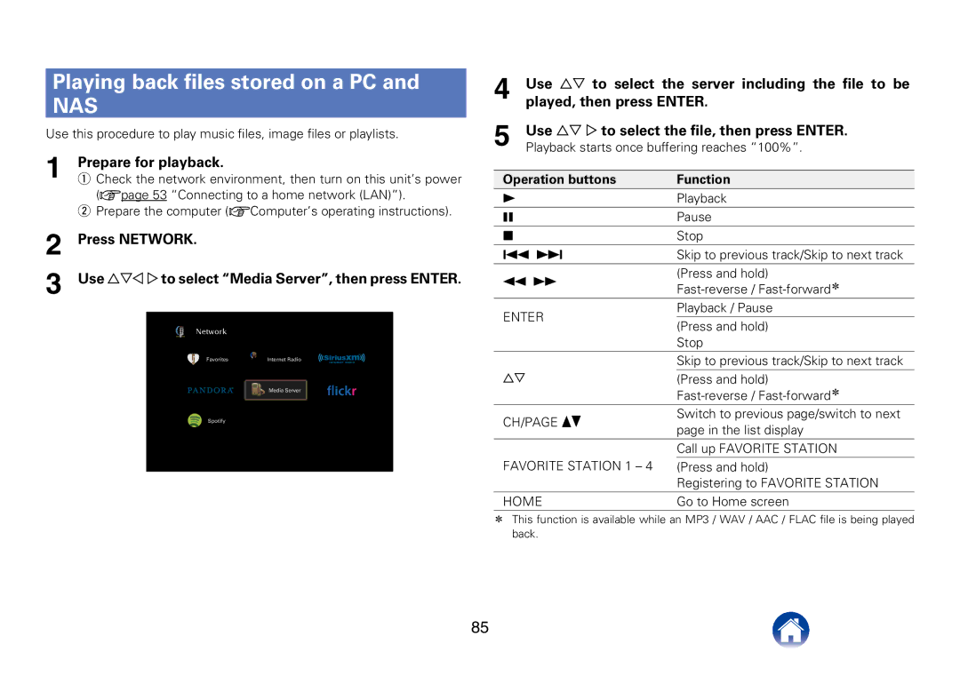 Marantz SR7008 appendix Playing back files stored on a PC, Use ui to select the server including the file to be 