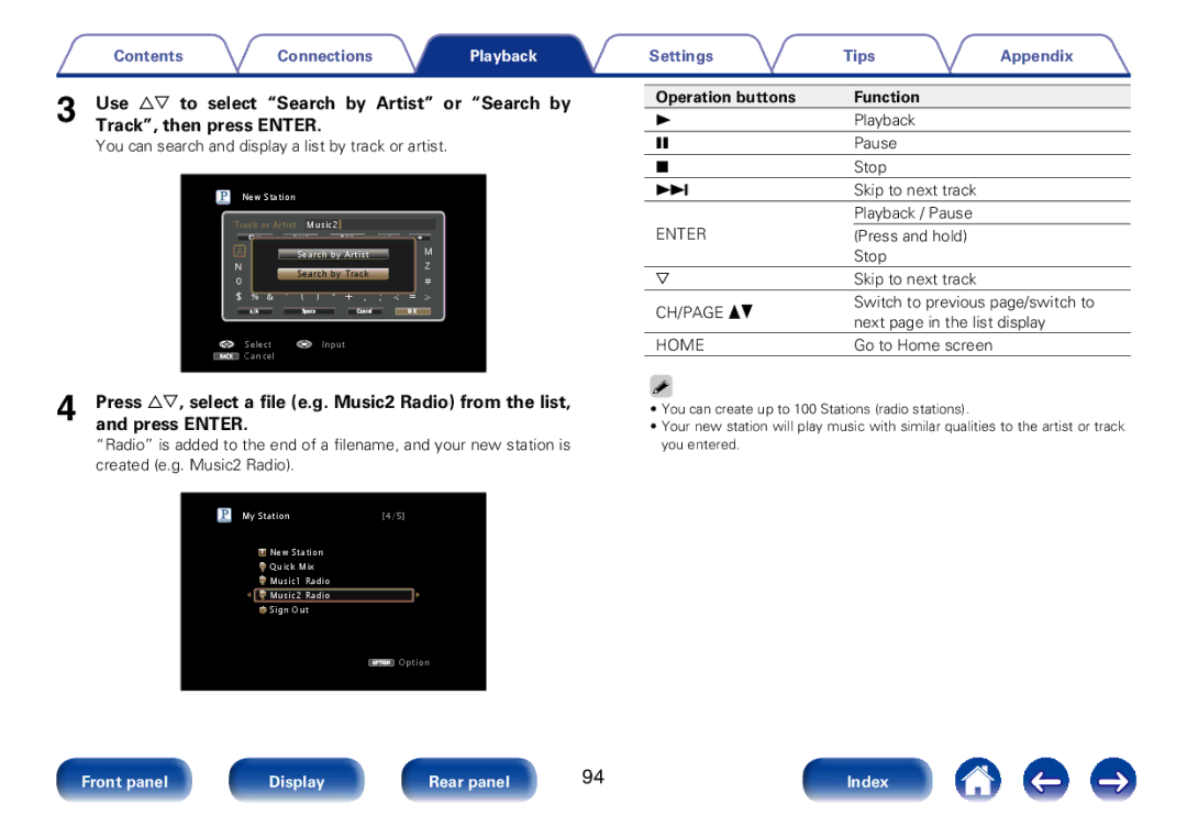 Marantz SR7008 appendix Press ui, select a file e.g, Radio from the list, Radio is added to the end of a filename 