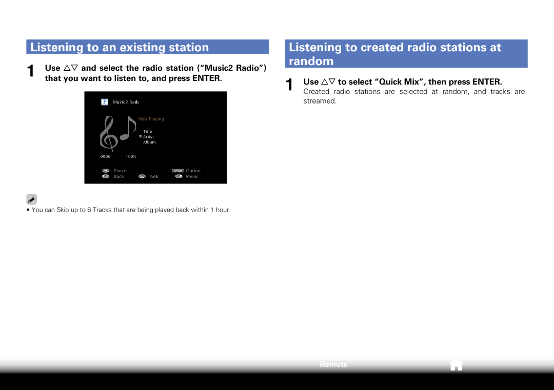 Marantz SR7008 appendix Listening to an existing station, Listening to created radio stations at random, Streamed 