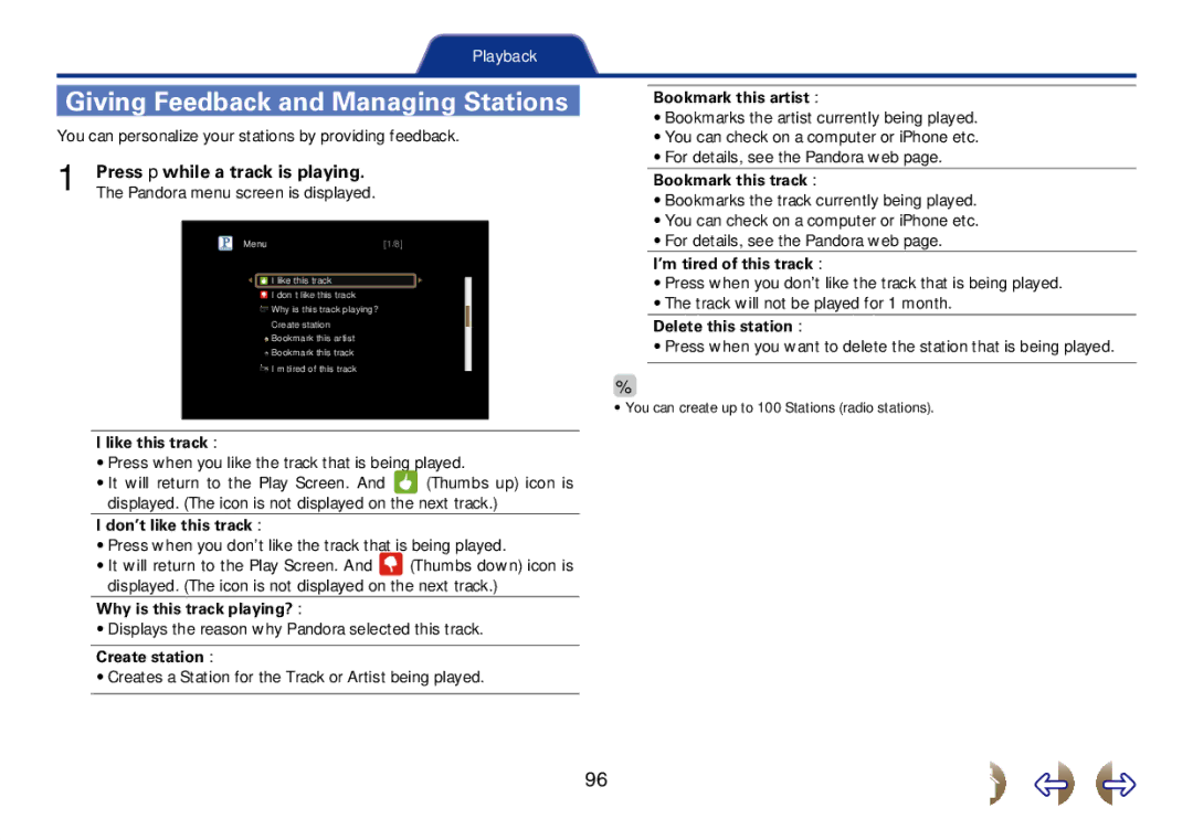 Marantz SR7008 appendix Giving Feedback and Managing Stations, Press p while a track is playing 