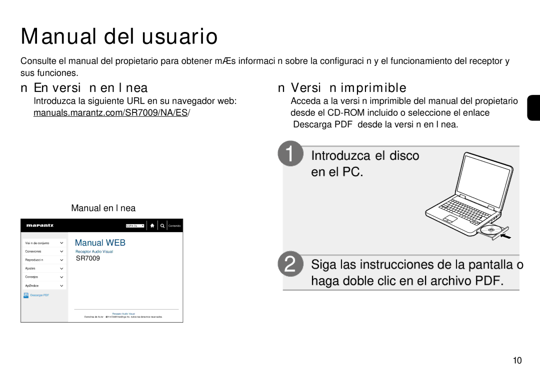 Marantz SR7009 quick start Manual del usuario, NnEn versión en línea 