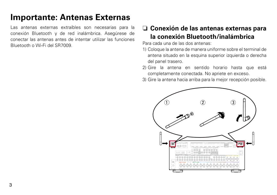 Marantz SR7009 quick start Importante Antenas Externas 