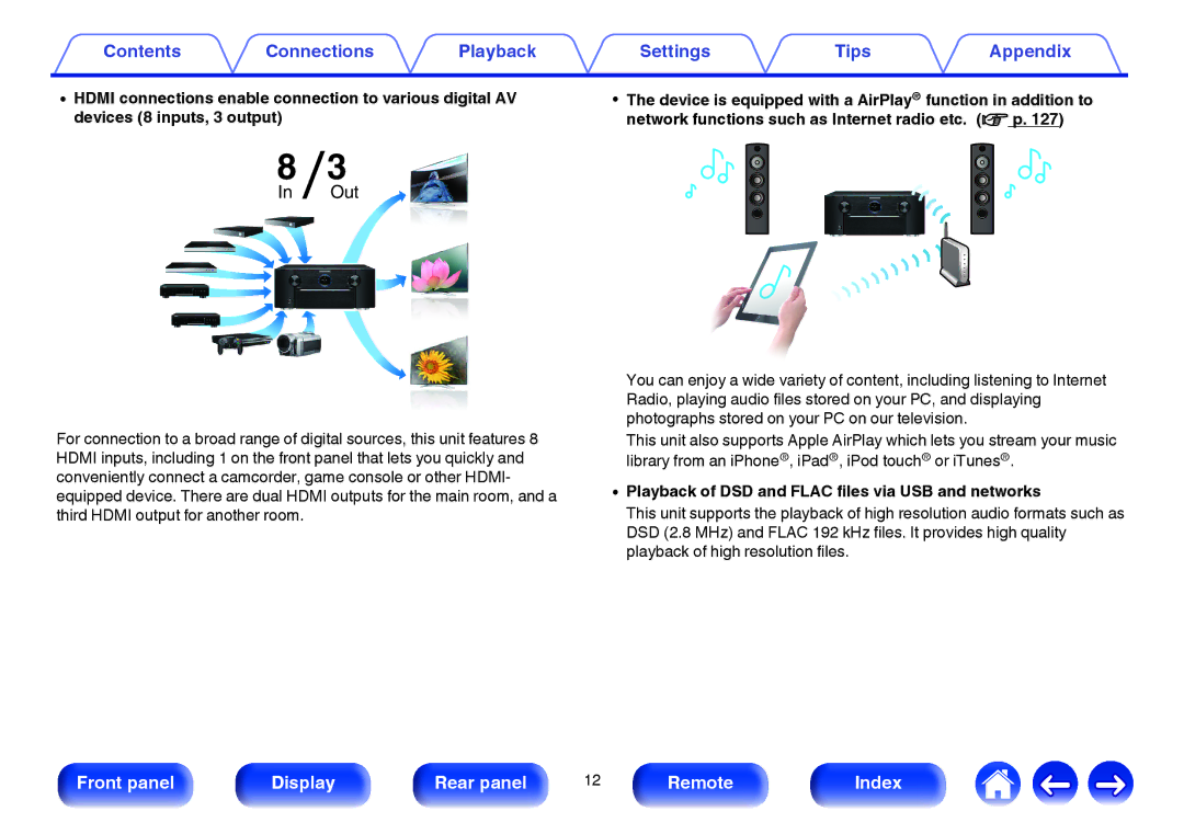 Marantz SR7009 owner manual Out, Playback of DSD and Flac files via USB and networks 