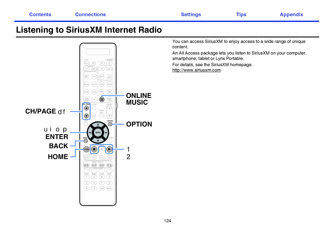 Marantz SR7009 owner manual Listening to SiriusXM Internet Radio 