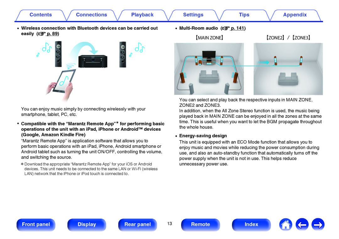 Marantz SR7009 owner manual 【MAIN ZONE】 【ZONE2】/【ZONE3】, Energy-saving design 