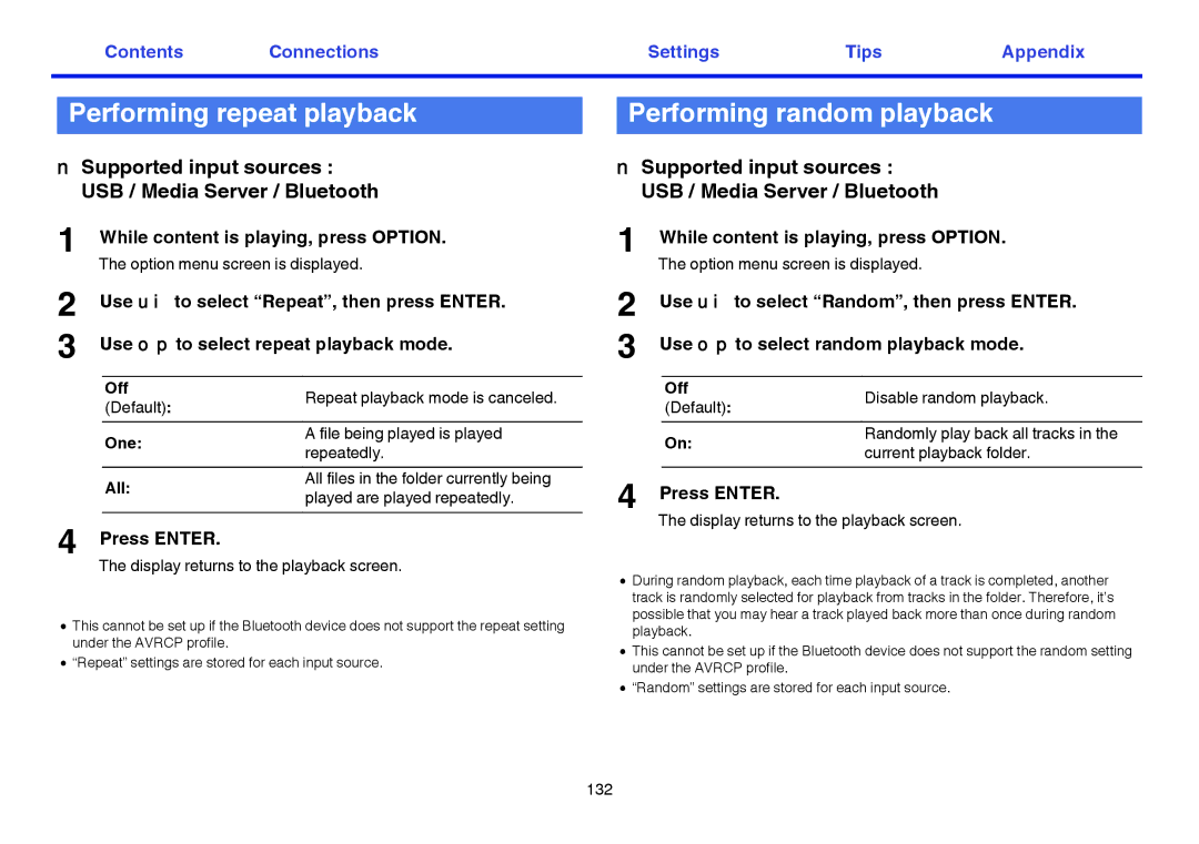 Marantz SR7009 owner manual Supported input sources USB / Media Server / Bluetooth, While content is playing, press Option 